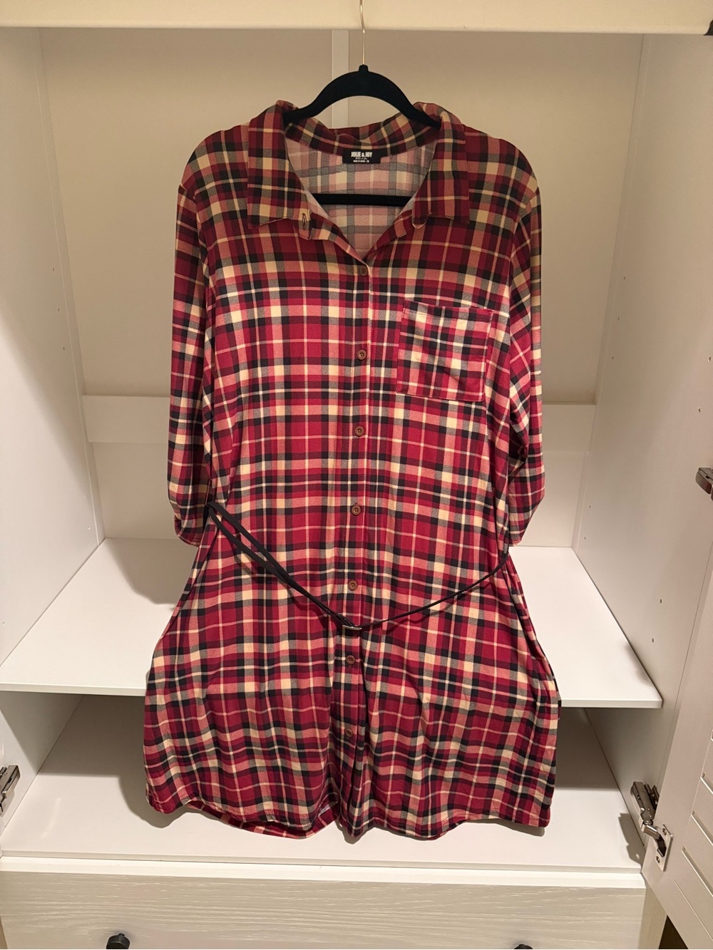 Jolie & Joy Black Red Plaid Button-Down Dress
